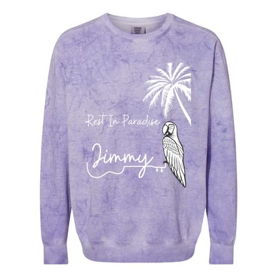 Rest In Paradise Jimmy. Parrot Heads Guitar Music Lovers Colorblast Crewneck Sweatshirt