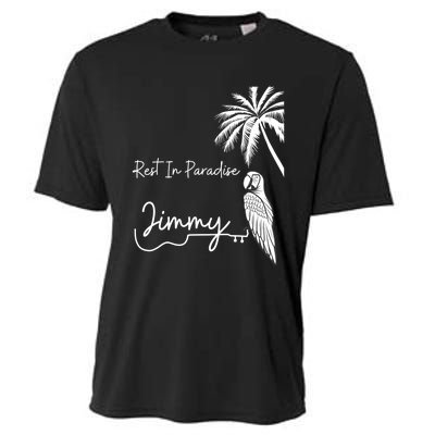 Rest In Paradise Jimmy. Parrot Heads Guitar Music Lovers Cooling Performance Crew T-Shirt