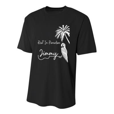 Rest In Paradise Jimmy. Parrot Heads Guitar Music Lovers Youth Performance Sprint T-Shirt