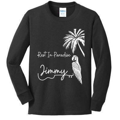 Rest In Paradise Jimmy. Parrot Heads Guitar Music Lovers Kids Long Sleeve Shirt