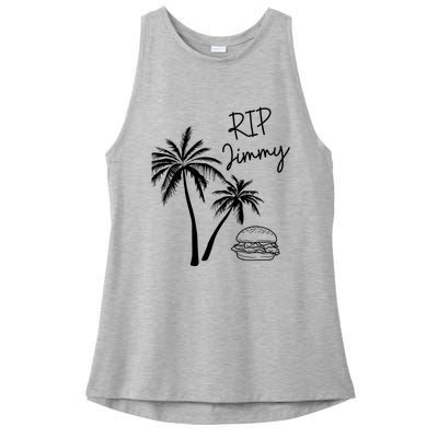 Rest In Peace Jimmy Cheeseburger Palm Trees Ladies PosiCharge Tri-Blend Wicking Tank