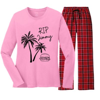 Rest In Peace Jimmy Cheeseburger Palm Trees Women's Long Sleeve Flannel Pajama Set 