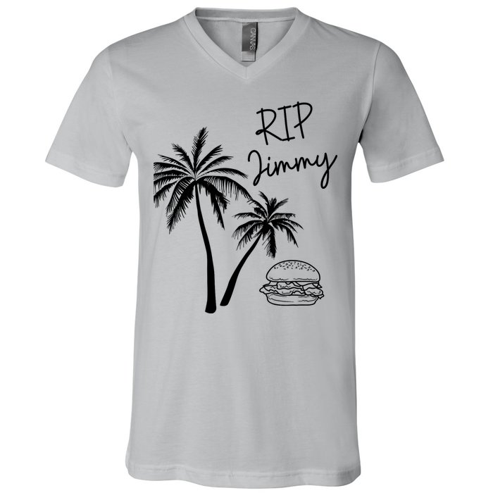 Rest In Peace Jimmy Cheeseburger Palm Trees V-Neck T-Shirt