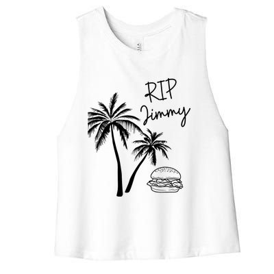 Rest In Peace Jimmy Cheeseburger Palm Trees Women's Racerback Cropped Tank