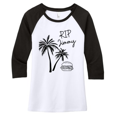 Rest In Peace Jimmy Cheeseburger Palm Trees Women's Tri-Blend 3/4-Sleeve Raglan Shirt