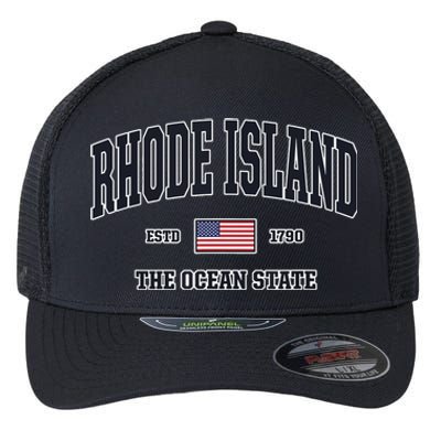 Rhode Island Patriotic American Flag Veteran Gifts Flexfit Unipanel Trucker Cap