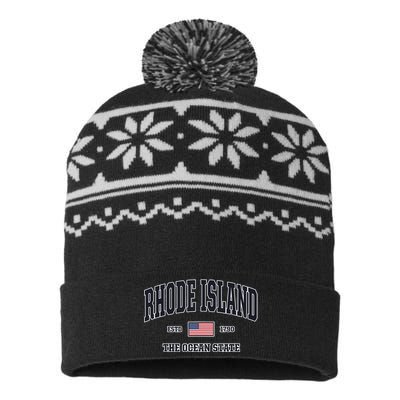 Rhode Island Patriotic American Flag Veteran Gifts USA-Made Snowflake Beanie