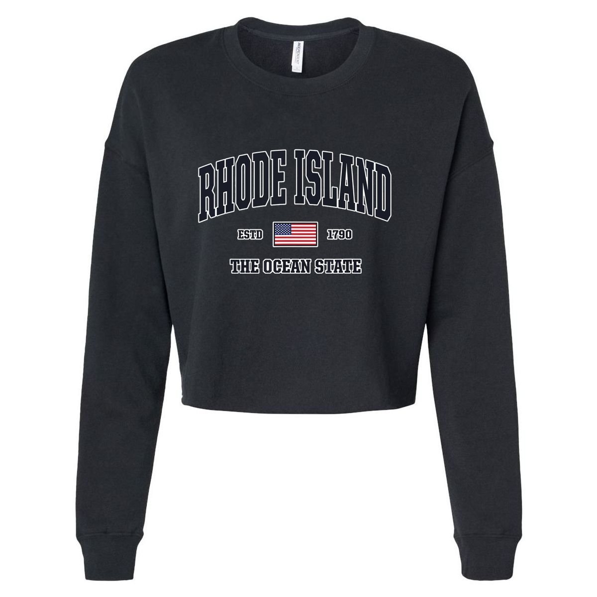 Rhode Island Patriotic American Flag Veteran Gifts Cropped Pullover Crew