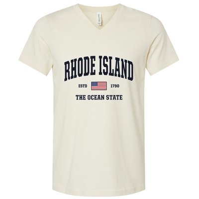 Rhode Island Patriotic American Flag Veteran Gifts V-Neck T-Shirt