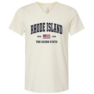 Rhode Island Patriotic American Flag Veteran Gifts V-Neck T-Shirt