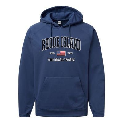 Rhode Island Patriotic American Flag Veteran Gifts Performance Fleece Hoodie