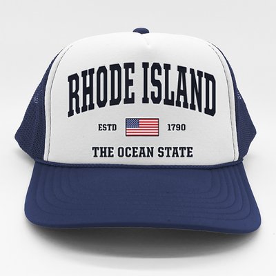 Rhode Island Patriotic American Flag Veteran Gifts Trucker Hat