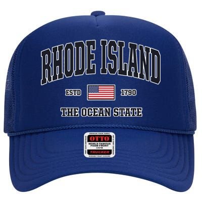 Rhode Island Patriotic American Flag Veteran Gifts High Crown Mesh Back Trucker Hat