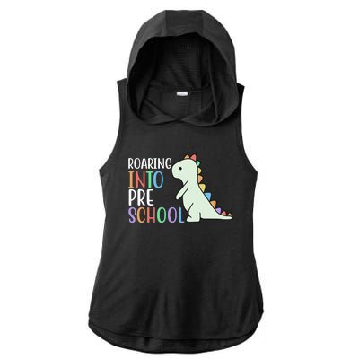 Roaring Into Pre School Cute Dinosaur Ladies PosiCharge Tri-Blend Wicking Draft Hoodie Tank