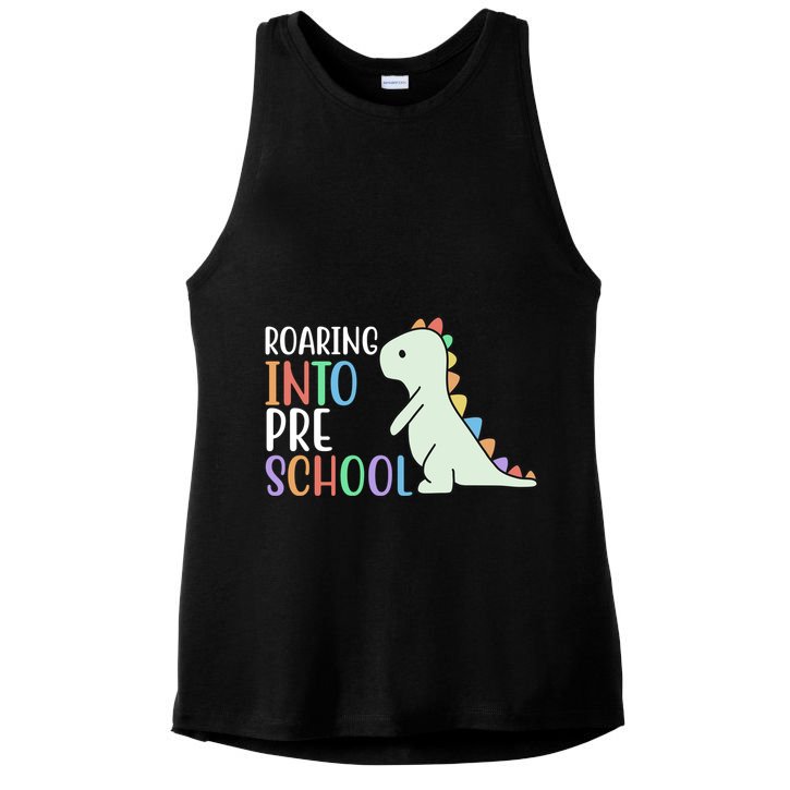 Roaring Into Pre School Cute Dinosaur Ladies PosiCharge Tri-Blend Wicking Tank