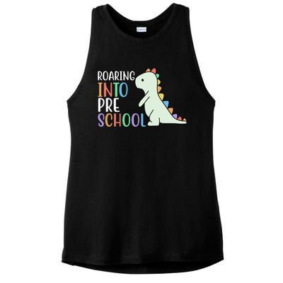 Roaring Into Pre School Cute Dinosaur Ladies PosiCharge Tri-Blend Wicking Tank