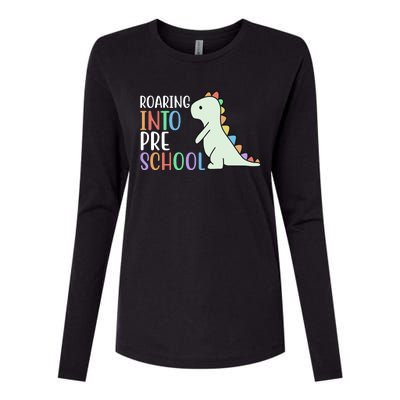 Roaring Into Pre School Cute Dinosaur Womens Cotton Relaxed Long Sleeve T-Shirt