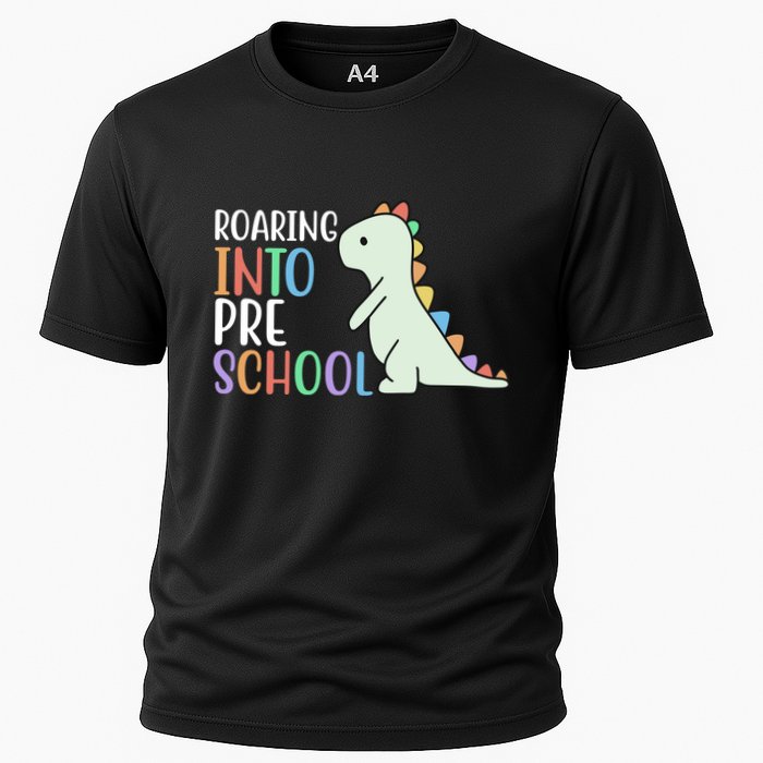 Roaring Into Pre School Cute Dinosaur Cooling Performance Crew T-Shirt