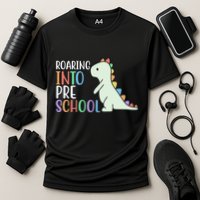 Roaring Into Pre School Cute Dinosaur Cooling Performance Crew T-Shirt