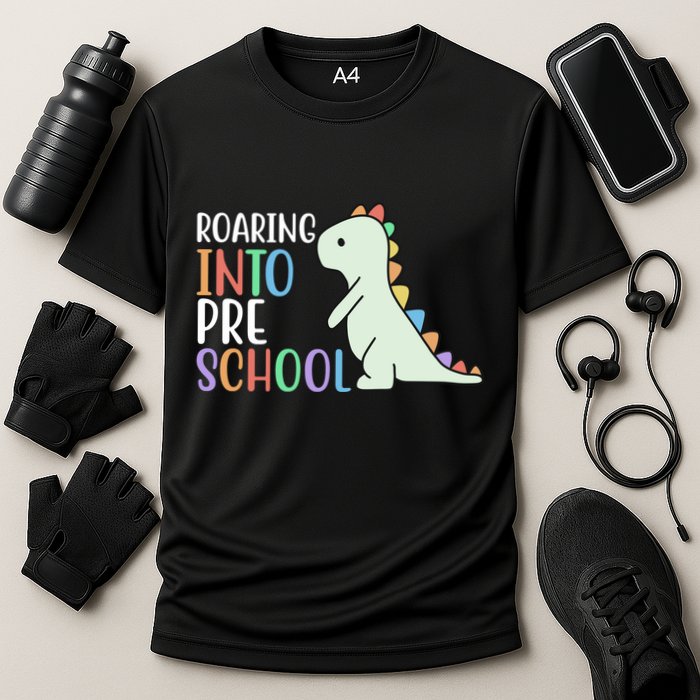 Roaring Into Pre School Cute Dinosaur Cooling Performance Crew T-Shirt