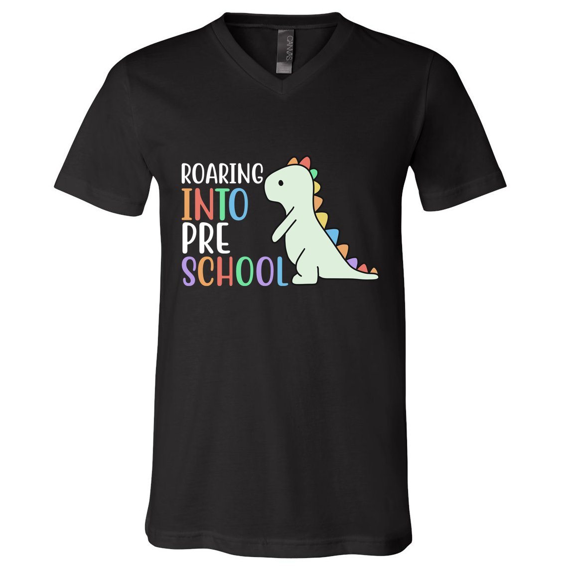 Roaring Into Pre School Cute Dinosaur V-Neck T-Shirt