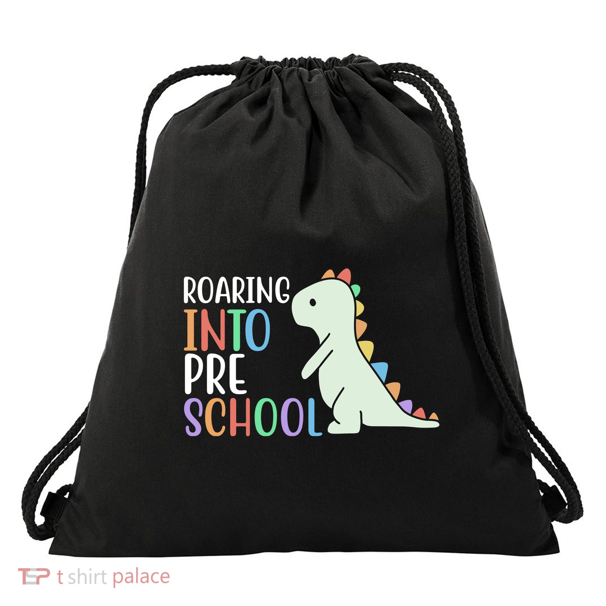Roaring Into Pre School Cute Dinosaur Drawstring Bag