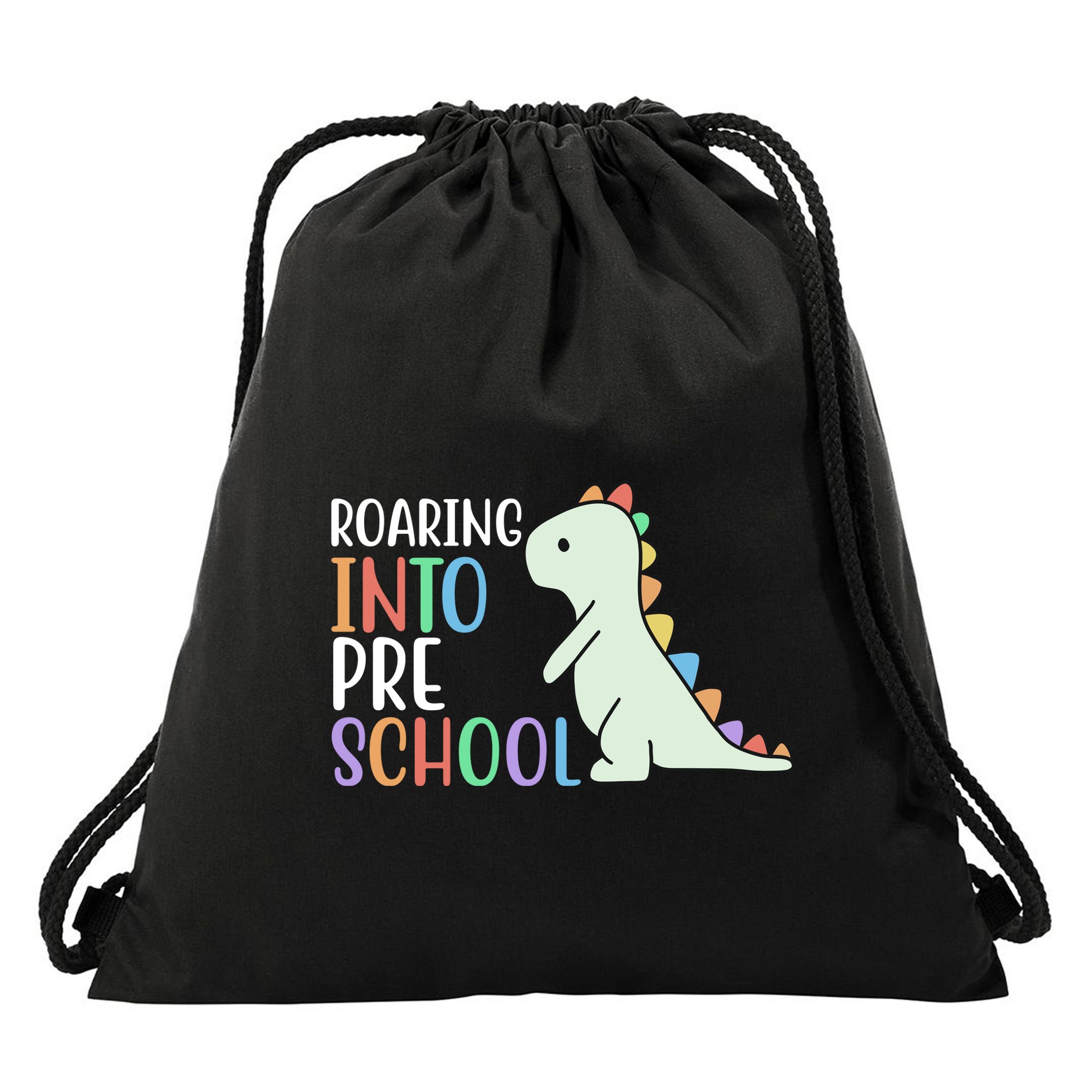Roaring Into Pre School Cute Dinosaur Drawstring Bag