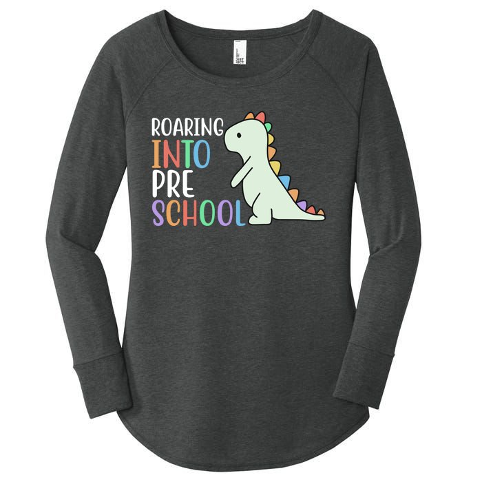 Roaring Into Pre School Cute Dinosaur Women's Perfect Tri Tunic Long Sleeve Shirt