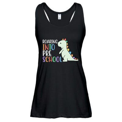 Roaring Into Pre School Cute Dinosaur Ladies Essential Flowy Tank