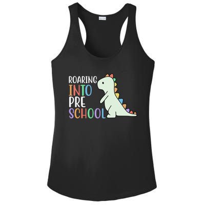 Roaring Into Pre School Cute Dinosaur Ladies PosiCharge Competitor Racerback Tank