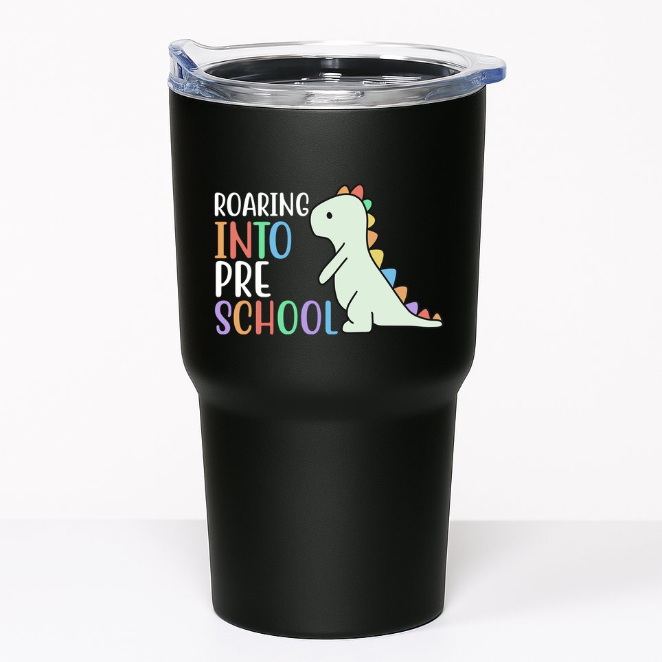 Roaring Into Pre School Cute Dinosaur Tumbler