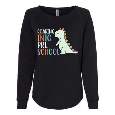 Roaring Into Pre School Cute Dinosaur Womens California Wash Sweatshirt