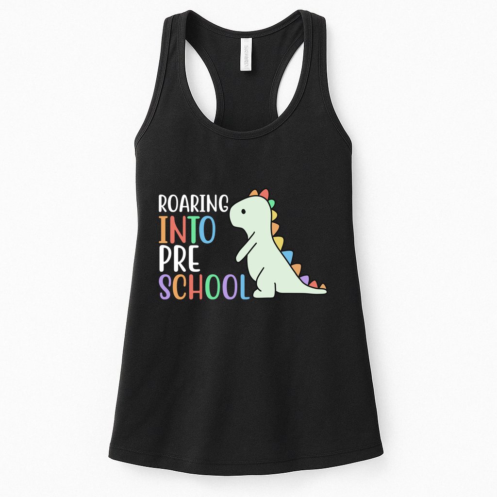 Roaring Into Pre School Cute Dinosaur Womens Tank Top