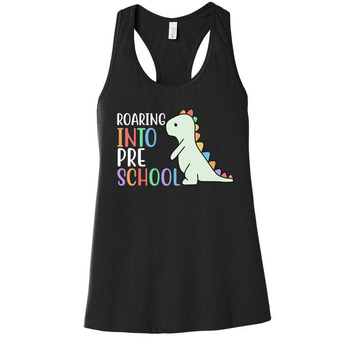 Roaring Into Pre School Cute Dinosaur Women's Racerback Tank