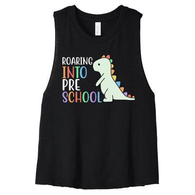 Roaring Into Pre School Cute Dinosaur Women's Racerback Cropped Tank