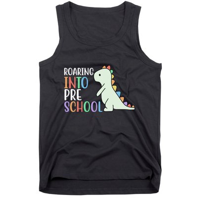 Roaring Into Pre School Cute Dinosaur Tank Top