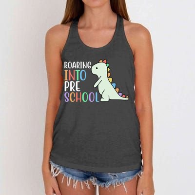 Roaring Into Pre School Cute Dinosaur Women's Knotted Racerback Tank