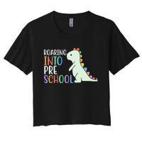 Roaring Into Pre School Cute Dinosaur Women's Crop Top Tee