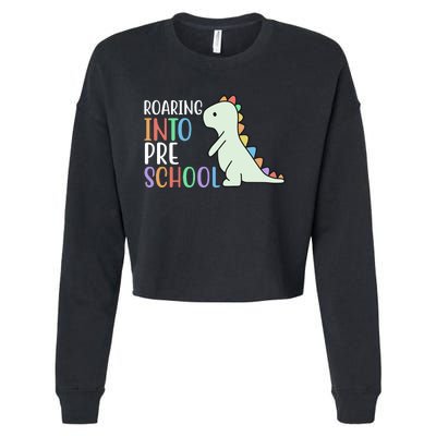 Roaring Into Pre School Cute Dinosaur Cropped Pullover Crew