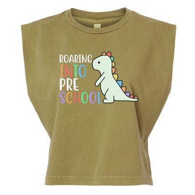 Roaring Into Pre School Cute Dinosaur Garment-Dyed Women's Muscle Tee