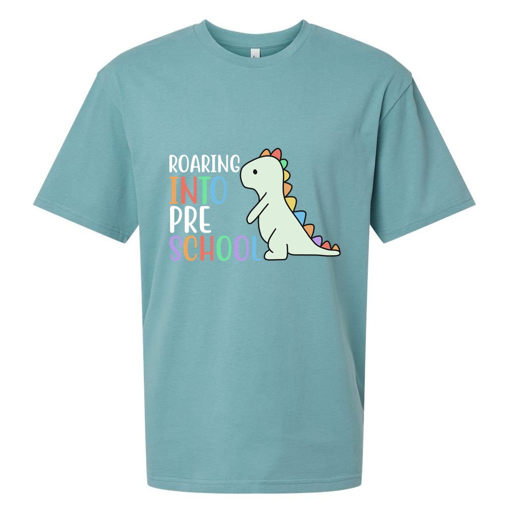 Roaring Into Pre School Cute Dinosaur Sueded Cloud Jersey T-Shirt