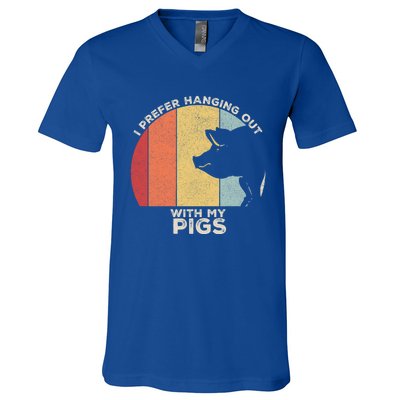 Retro I Prefer Hanging Out With My Pigs Great Gift Pig Farming Cool Gift V-Neck T-Shirt