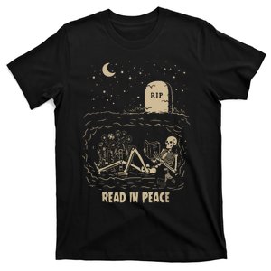 Read In Peace Skeleton Reading Books Funny Halloween T-Shirt