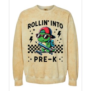 Rollin Into Pre K Dinosaur First Day Prek Im Ready For Prek Colorblast Crewneck Sweatshirt