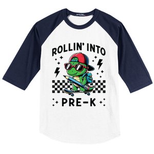 Rollin Into Pre K Dinosaur First Day Prek Im Ready For Prek Baseball Sleeve Shirt