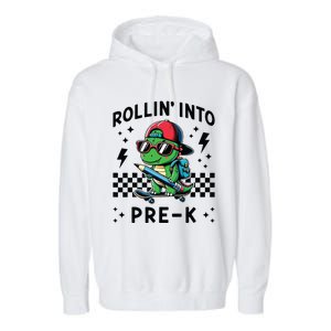 Rollin Into Pre K Dinosaur First Day Prek Im Ready For Prek Garment-Dyed Fleece Hoodie