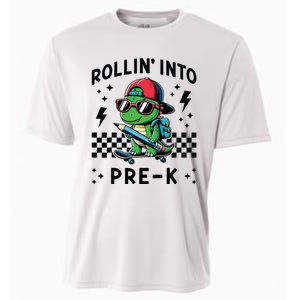 Rollin Into Pre K Dinosaur First Day Prek Im Ready For Prek Cooling Performance Crew T-Shirt