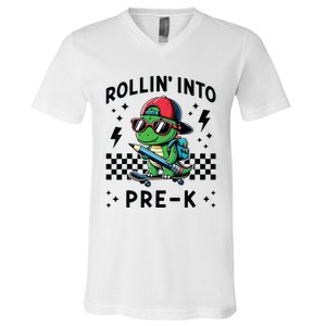 Rollin Into Pre K Dinosaur First Day Prek Im Ready For Prek V-Neck T-Shirt