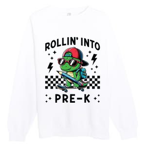 Rollin Into Pre K Dinosaur First Day Prek Im Ready For Prek Premium Crewneck Sweatshirt