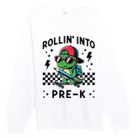 Rollin Into Pre K Dinosaur First Day Prek Im Ready For Prek Premium Crewneck Sweatshirt